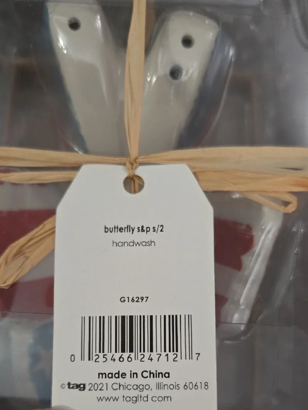 NIB Patriotic Butterfly Ceramic Salt & Pepper Shakers